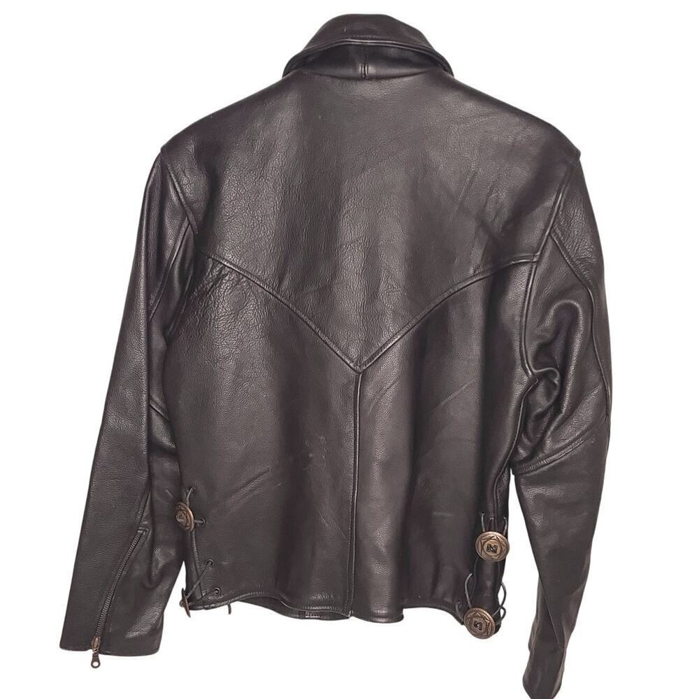 Vanguard Heavy leather Womens Vintage Black Biker Motorcycle Jacket Medium